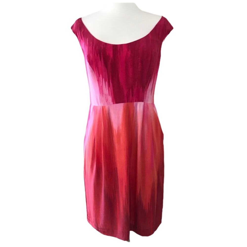 BETH BOWLEY Ombre Silk Dress Sheath Red Boat Neck Short Sleeves Pockets 8 NWT - Picture 6 of 9